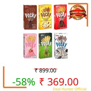 Pocky Stick Variety Pack 6 New Flavour, Double Chocolate, Chocolate Banana, Chocolate Cream, Strawberry, Matcha, Cookies & Cream 70 Grams Each Pack Of 6