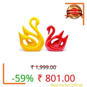 GW Creations Handcrafted Romantic Love Swan Pair Statue Duck Couple Set Decorative Showpiece for Home Decor Living Room Bedroom Table Top Decoration (White Texture Colour)