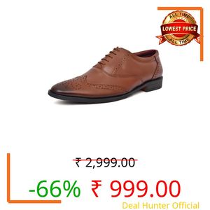 ARAMISH Tan Genuine Leather Brogue Formal Shoes for Men - 10 UK