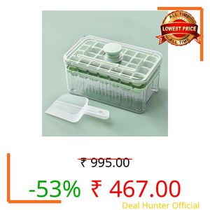 UMAI 2 Layer Ice Cube Trays with Storage Box & Ice Scoop | 64 Compartments | One Press Demolding | Ice Cubes for Whiskey Cocktails Mocktails Soft Drinks | BPA Free (Mint Green)