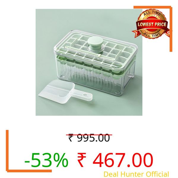 UMAI 2 Layer Ice Cube Trays with Storage Box & Ice Scoop | 64 Compartments | One Press Demolding | Ice Cubes for Whiskey Cocktails Mocktails Soft Drinks | BPA Free (Mint Green)