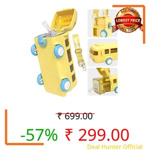 Urban Festivities Silicone Bus Shape Water Bottle For Kids With Strap Leak-Proof Cartoon Water Bottle With Wheels (Color-Yellow), 500 ML