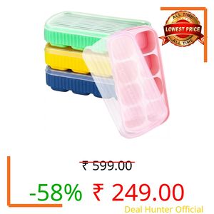 KASHIVAL Flexible Silicone 8 Cavity Ice Cube Tray with Lids Mold Trays for Freezer and Cocktails Easy Release Whiskey Fridge Bar Soft Ice Tray (4, Multicolor)