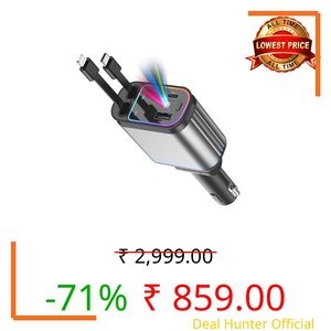 4 in 1 Retractable Car Chargers with Starlight, 100W USB C Fast Car Charger Adapter with 2 USB Ports Car Phone Chargers for All iPhone 17/16/15/14/13/12/11 and for All Android (Dark Grey - RedLight)