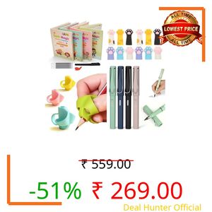 KUCHIT ENTERPRISE Magic Copy Book for Kids (3+ Years) | Reusable Handwriting Practice Combo with Pen, Pencil Grip & Finger Guard | Preschool Learning & Writing Improvement Set (Combo)