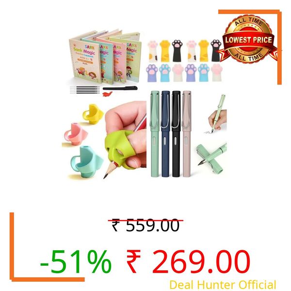 KUCHIT ENTERPRISE Magic Copy Book for Kids (3+ Years) | Reusable Handwriting Practice Combo with Pen, Pencil Grip & Finger Guard | Preschool Learning & Writing Improvement Set (Combo)