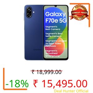 Samsung Galaxy F70e 5G (Spotlight Blue, 128 GB) (6 GB RAM) | 6000 mAh Battery | Dimensity 6300 | Octa Core Processor | 6.74" PLS LCD Display |