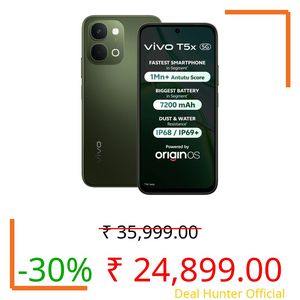 vivo T5x 5G (Cyber Green, 8GB RAM, 256GB Storage) | 50MP AI Dual Camera | 32MP Selfie | 6.76" FHD+ Display | 7200mAh Battery | Dimensity 7400-Turbo Processor | Fast Charging | Dual SIM Smartphone