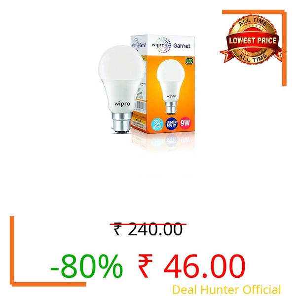wipro Garnet 9W LED Bulb for Home & Office |Cool Day White (6500K) | B22 Base|220 Degree Light Coverage |4Kv Surge Protection |400V High Voltage Protection |Energy Efficient | Pack of 1