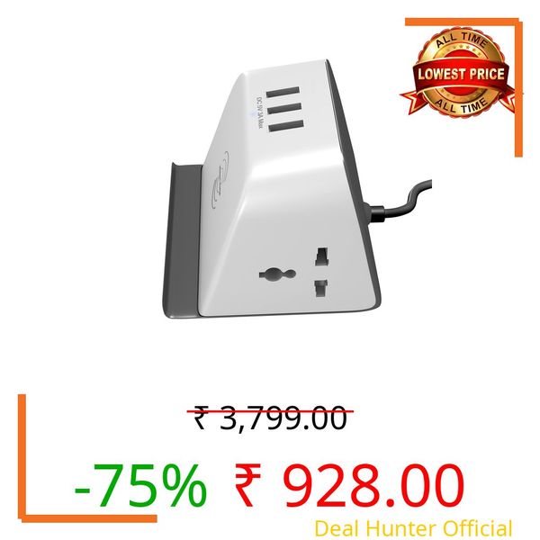 LAPCARE REFUEL Spike Buster Wireless Pad + 3 USB + 2 International Socket, 10 W Wireless Charger, Internal Copper Wiring (White & Gray)