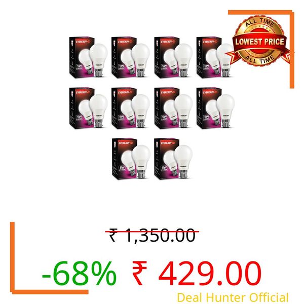 Eveready 5WPK10 Base B22 5-Watt LED Bulb (Cool Day Light) - Pack of 10