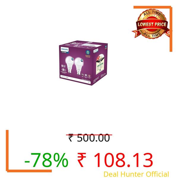 Philips 9-Watts Multipack B22 LED Cool Day White LED Bulb, Pack of 2, (Ace Saver)