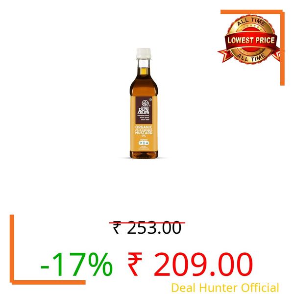 Phalada Pure & Sure Organic Cold Pressed Mustard (Kachi Ghani) Oil 500 ml | Natural Sarso Tel for Cooking, Hair Care & Skin Care | Rich Flavour and Nutrients