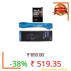 Kobo AC-39 Power Loop/Resistance Band Rubber Pull Up Assist Bands 41 Inch| Mobility & Body Stretching, Powerlifting, Resistance Training, Tension 25-65 LBS, (Blue) Workout Guide Booklet