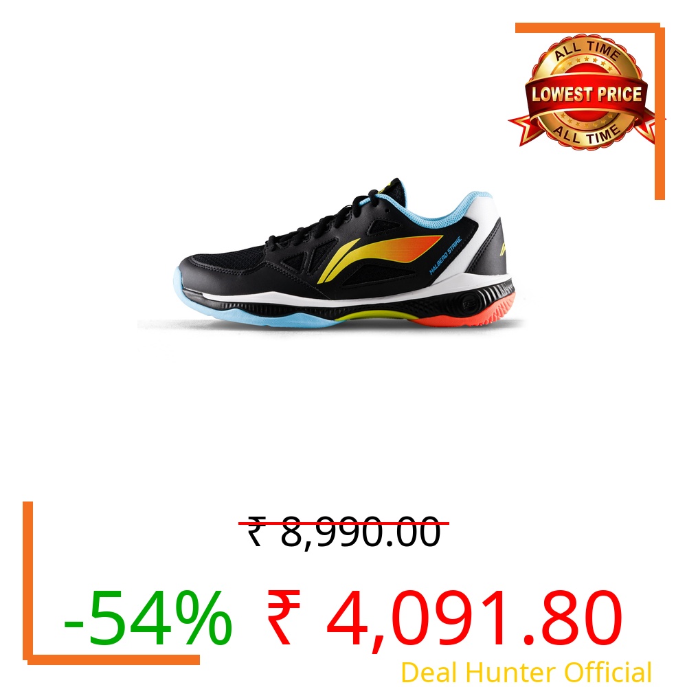 Li-Ning Halberd Strike Non Marking Badminton Shoes | All Indoor Sports | Lightweight, Breathable & Durable (Black/Standard White ; 5 UK)