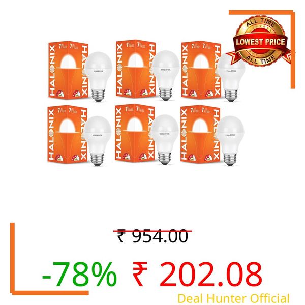 Halonix Astron Plus Base E27 7-Watt LED Bulb (Pack of 6, Warm White)