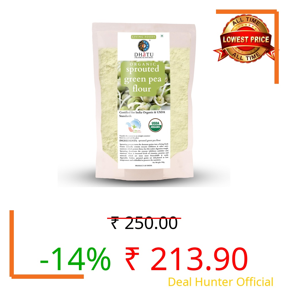 Dhatu Organics Sprouted Green Pea Flour 500g | High Protein | Easy to Digest | Naturally Gluten-Free| Daily use Flour
