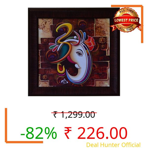 eCraftIndia 'Colourful Om Ganesha Design' UV Art Painting (Synthetic Wood, 36 cm x 36 cm, Satin Matt Texture)