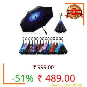 Jooayou Double Layer Inverted Umbrella, C Shape Handle Reverse Folding Umbrella, Anti-UV Windproof Travel Umbrella with Carrying Bag