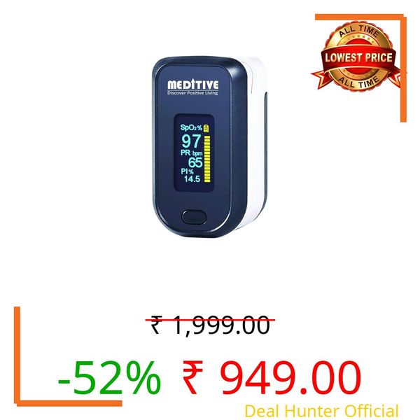 MEDITIVE Fingertip Pulse Oximeter, Dual Color OLED Display Blood Oxygen Monitor with Alarm Feature with Perfusion Index - PI Index and Respiratory Rate (Black Color)