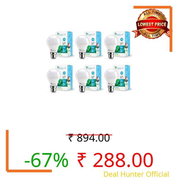 SYSKA Ssk-Srl-9W- Base B22D 9-Watt Led Bulb (Pack Of 6, Cool Day Light)