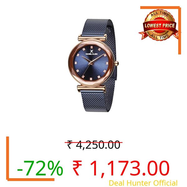 Daniel Klein Analog Blue Round Dial Rose Gold Case Blue Mesh Strap Stone-Studded Water-Resistant Wrist Watch for Women Girls, Ladies DK11404-4