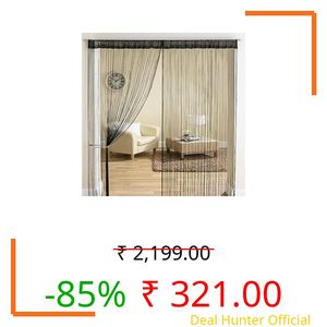 Exporthub Polyester Blend Door Threads String Rod Pocket Solid Sheer Curtain, 7Ft, Black, Pack of 2