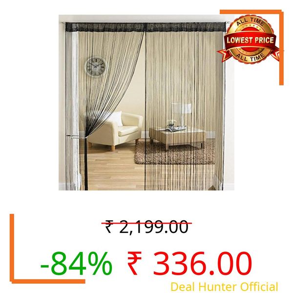 Exporthub Polyester Blend Door Threads String Rod Pocket Solid Sheer Curtain, 7Ft, Black, Pack of 2