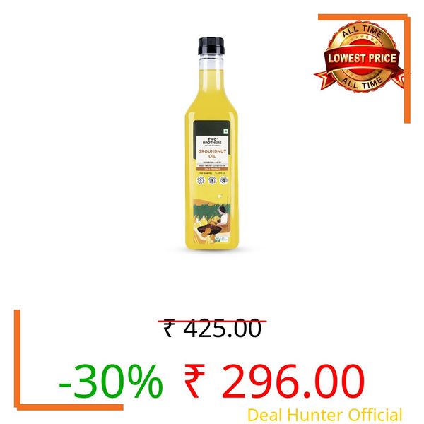Two Brothers Organic Farms India's Only Certified Glyphosate Free Groundnut Oil 1L | Cold Pressed Kacchi Ghani | Unrefined, Single-Filtered | Natural Shengdana Oil for Cooking & Frying | Rich Nutty Aroma | Mungfali Tel.