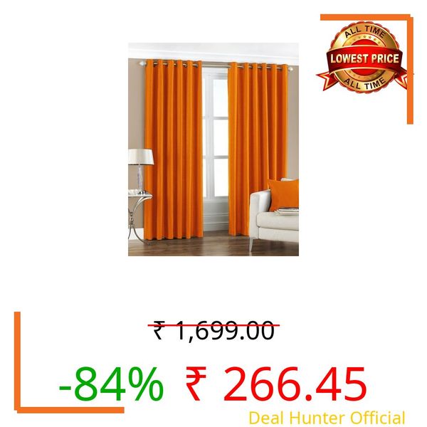 Exporthub 2 Piece Polyester Blend Eyelet Solid Window Curtain - 6ft, Orange