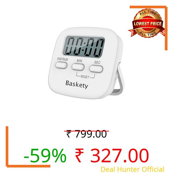 Baskety Digital Kitchen Timer Alarm Magnetic Countdown Timer with Stand & Hanging Hole for Cooking (White)