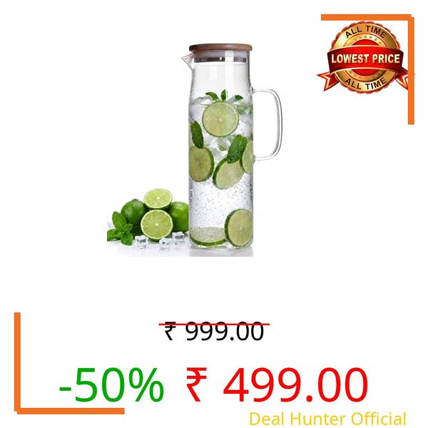 Glass Water Kettle Water Teapot Glasses Container 1500ml Glass Water Pitcher With Bamboo Lids