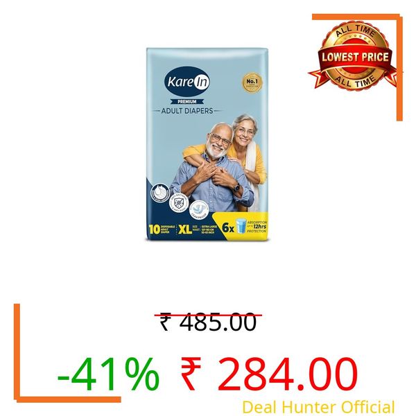 Karein Premium Adult Diaper Tape XL Size, Extra Large, Waist (100-150 cm 40"-59"), 10 Unit, Long Protection Hour, Unisex, Quick & Even Absorption, Leakproof, Odour Control, Wetness Indicator