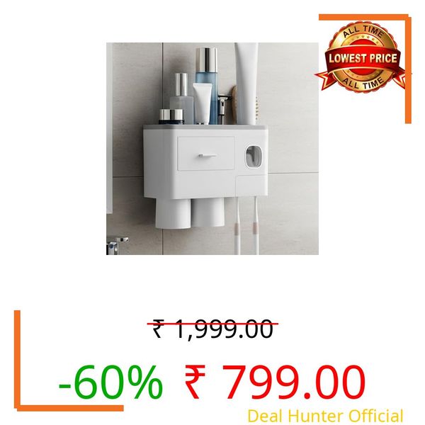 LXOICE Wall Mounted Toothbrush Holder Stand with Toothpaste Dispenser for Keeping Toothpaste, Cream, Lotion, Shampoo with 8 Toothbrush Holder Hook-Acrylonitrile Butadiene Styrene