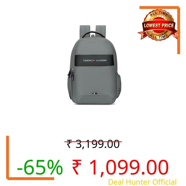 Tommy Hilfiger Joshua Polyester Unisex 15 Inch Laptop Backpack - Light Grey | 21 Ltr Capacity|Padded & Adjustable Strap| Water Resistant | 3 Compartment | Water Bottle Holder | USB Cable Holder Pocket