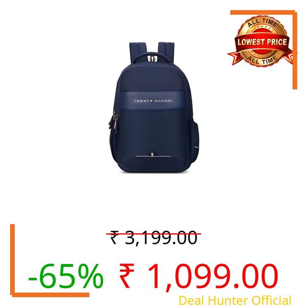 Tommy Hilfiger Joshua Polyester Unisex 15 Inch Laptop Backpack - Navy | 21 Ltr Capacity| Padded & Adjustable Strap | Water Resistant | 3 Compartment | Water Bottle Holder | USB Cable holder Pocket