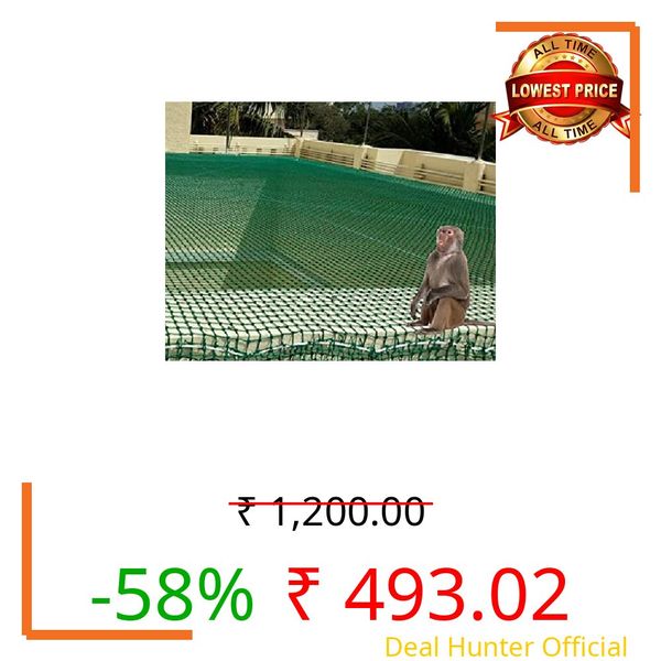 EasyShoppingBazaar Monkey Net/Bird Net/Cricket Net/Child Safety Net UV Stabilized HDPE (with Clips & Tying Ropes) 44 MM Hole - Green - 10 x 6 FT - 2.5MM 54PLY