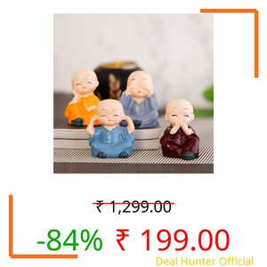 eCraftIndia Resin Set of 4 Little Monk Buddha Statue Think No Evil Speak No Evil Hear No Evil See No Evil Showpiece for Home Decor Living Room Office| Diwali Housewarming Buddha Purnima Birthday Gifts