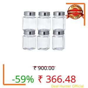Amazon Brand - Solimo Square Glass Storage Containers | Set Of 6 | 310 ml Each | Transparent