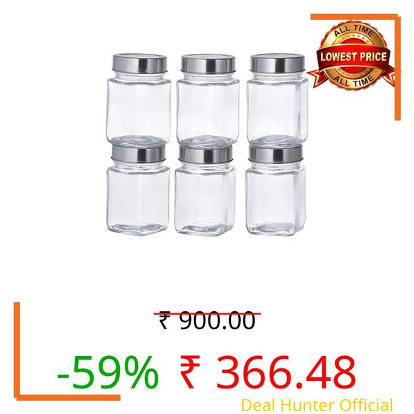 Amazon Brand - Solimo Square Glass Storage Containers | Set Of 6 | 310 ml Each | Transparent