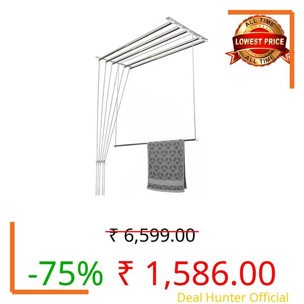 Synergy - 6 Pipes x 4 Feet - Heavy Duty - Stainless Steel Ceiling Cloth Dryer for Balcony | Cloth Drying Rope with Pulley | Cloth Hanging Stand | Clothes Drying Stand Wall Mounted - (SY-CL1)