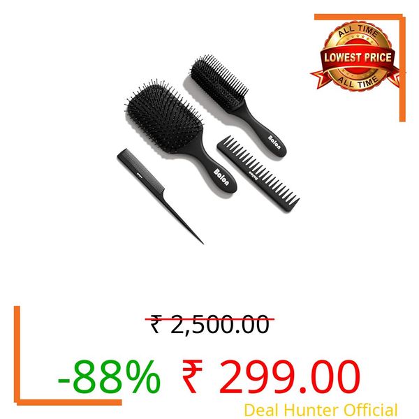 BALON 4Pcs Paddle Hair Brush, Detangling Brush and Hair Comb Set for Men and Women, Great On Wet or Dry Hair, No More Tangle Hairbrush for Long Thick Thin Curly Natural Hair