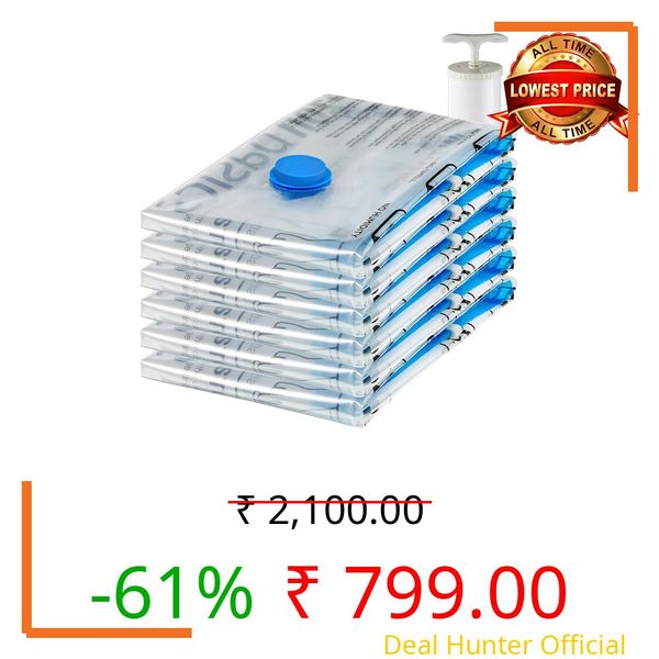 amazon basics Vacuum Compression Storage Bags with Hand Pump - Jumbo, 6-Pack, Plastic, Transparent