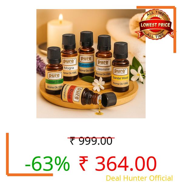 Pure Source India Aroma Diffuser Oil Set of 6 (Lavender, Lemongrass, Rose, Jasmine, Sandalwood, Mogra 15ml Each) | Pure Aroma Fragrance Oils for Home, Office Hotel, Resort and Spa