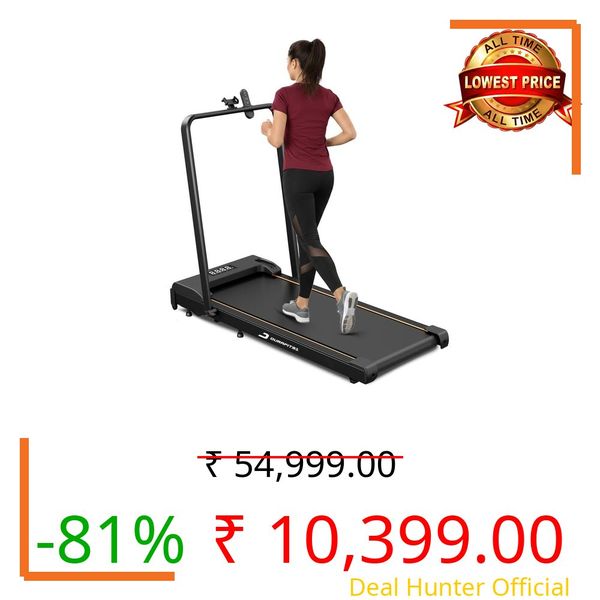 Durafit91™ Compact 3HP Peak BLDC Motor Treadmill with Mobile Stand & Remote Control | 120 kg User Capacity | 10km/h Max Speed | LED Display with Foldable Under-Desk Design | Home Use