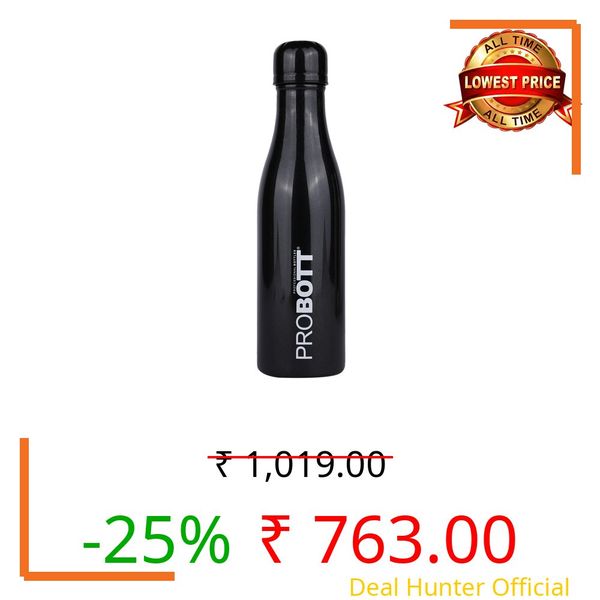Probott Vintage Flask 750ml Thermosteel Hot & Cold Thermos Flask 0.75 Litre, Water Bottle 750 ml, Black | Screw Cap | Leakproof | Gym | Sports | Office | Home | Kitchen | Travel | Water, Tea, Coffee