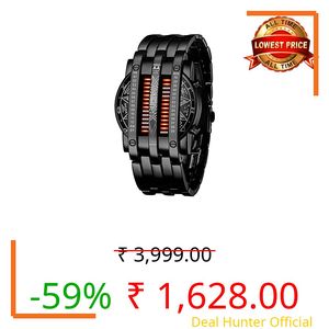 MASTOP Stainless Steel Binary Matrix Blue Led Digital Watch Mens Classic Creative Fashion Black Plated Wrist Watches, Black Red, Digital