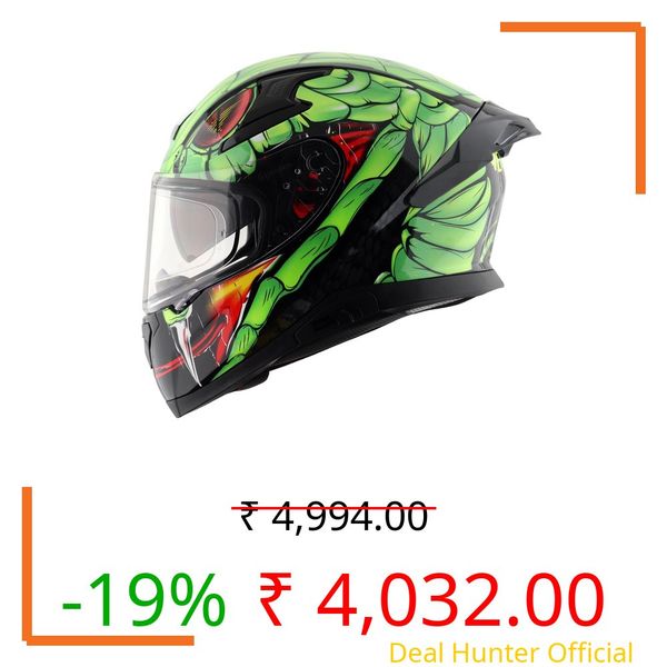 Axor Apex Venomous ISI ECE DOT Certified Full Face Dual Visor Helmet for Men and Women with Pinlock Fitted Outer Clear Visor and Inner Smoke Sun Visor Black Neon Green(M)