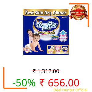 MamyPoko Pants Extra Absorb Baby Diapers, Medium (M size) | 7-12 kg | 74 Count |Deep Sleep Diapers| Soft gentle fit |Deep Absorbent Crisscross | skin friendly with coconut oil |