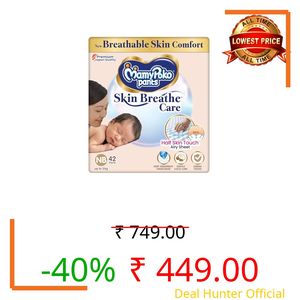 MamyPoko Pants Skin Breathe Care | Baby Diapers New Born Size (NB) | 42 Count | up to 5Kgs | Half Skin Touch Airy Sheet | 3X Breathable | Derma Tested